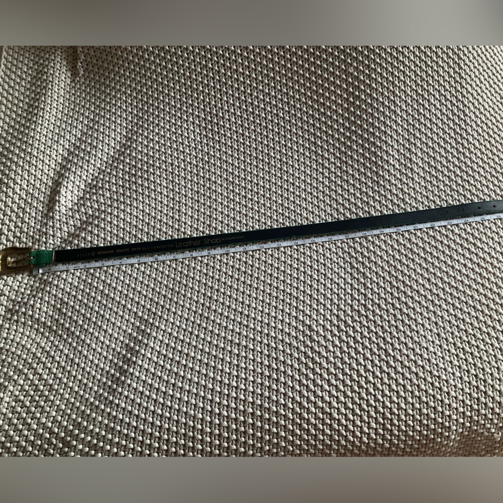 Green Snakeskin Leather Belt with Gold Buckle - Picture 3 of 5